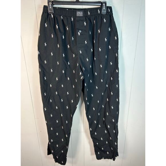 Ralph Lauren Black & White Polo Signature Pony Pajama Pant Size M - Picture 1 of 5